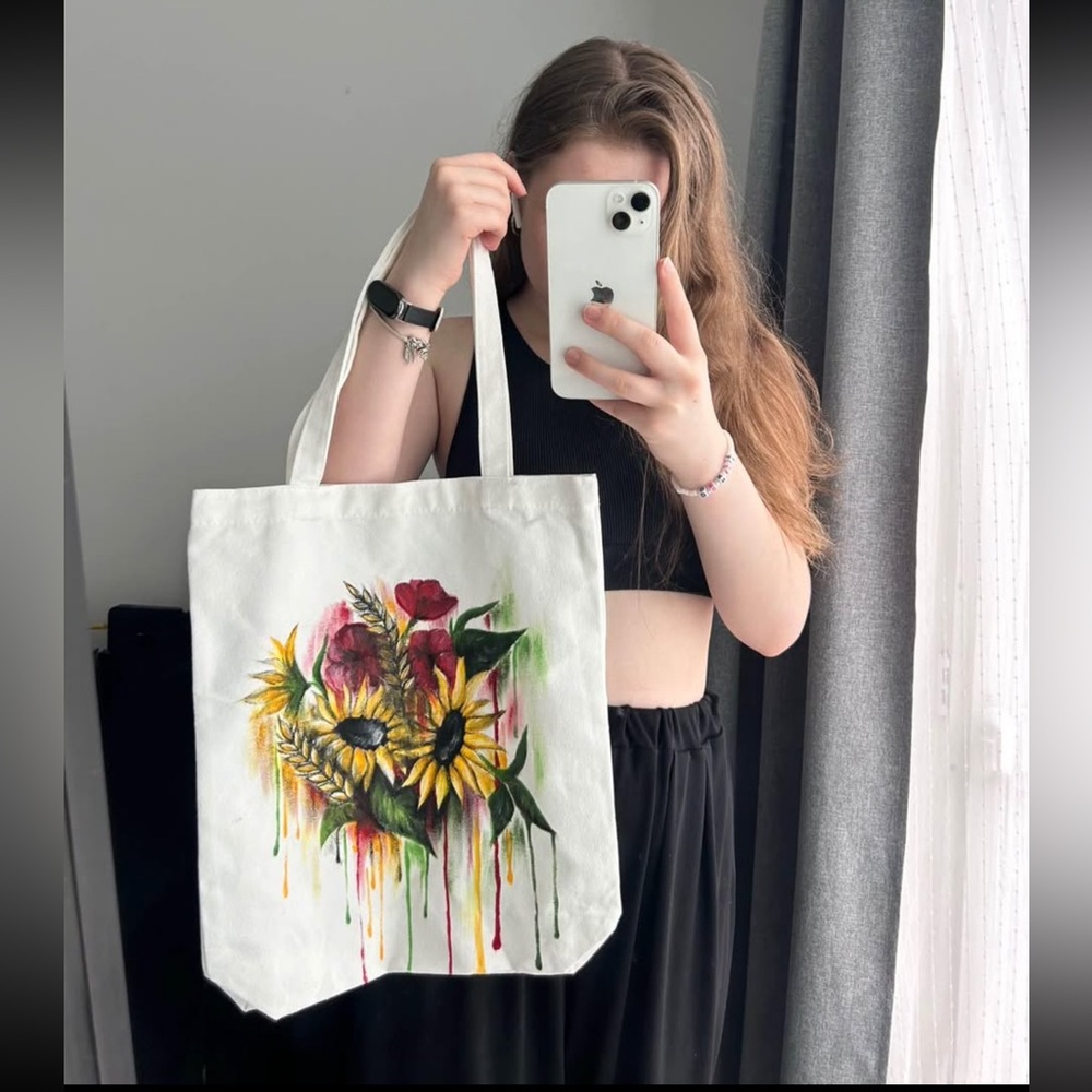 Floral Canvas Tote Bag - White